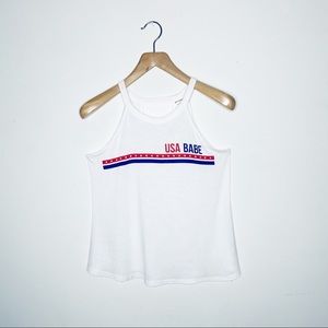 USA BABE Patriotic 4th of July White Tank Top
